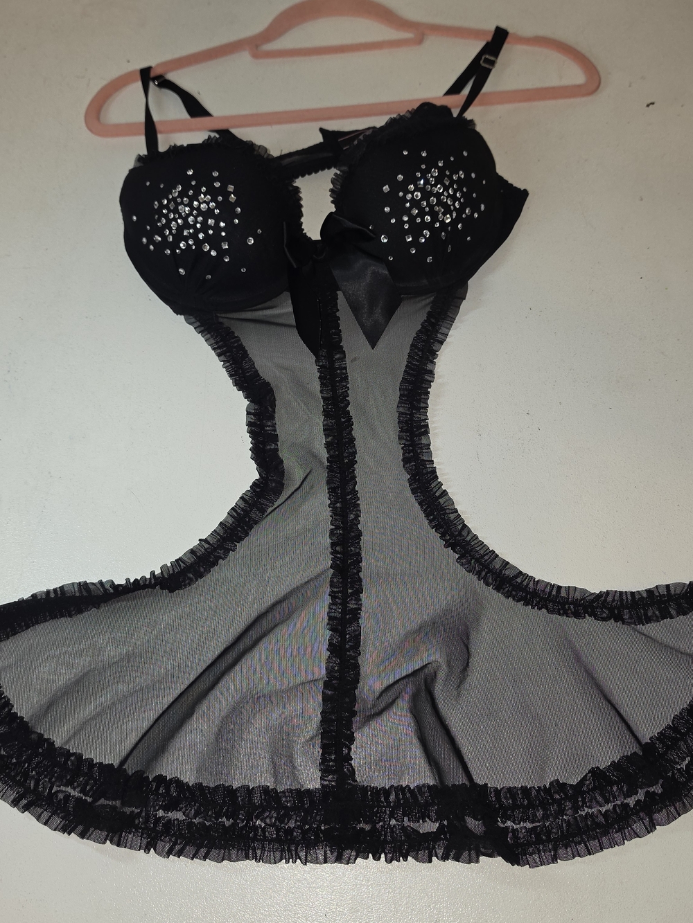 Victoria's Secret Black Rhinestone Mesh Babydoll Chemise
